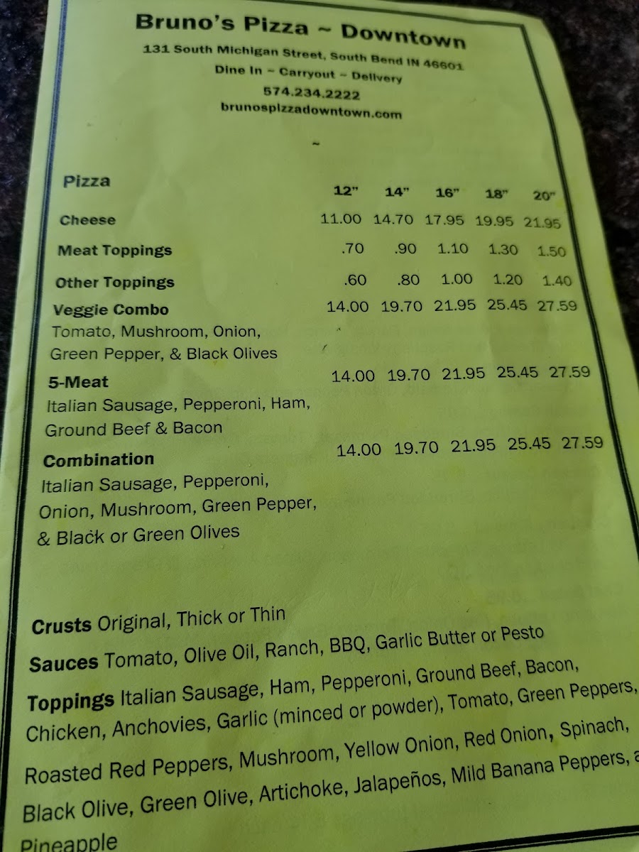 Menu Bruno's Pizza Downtown-8