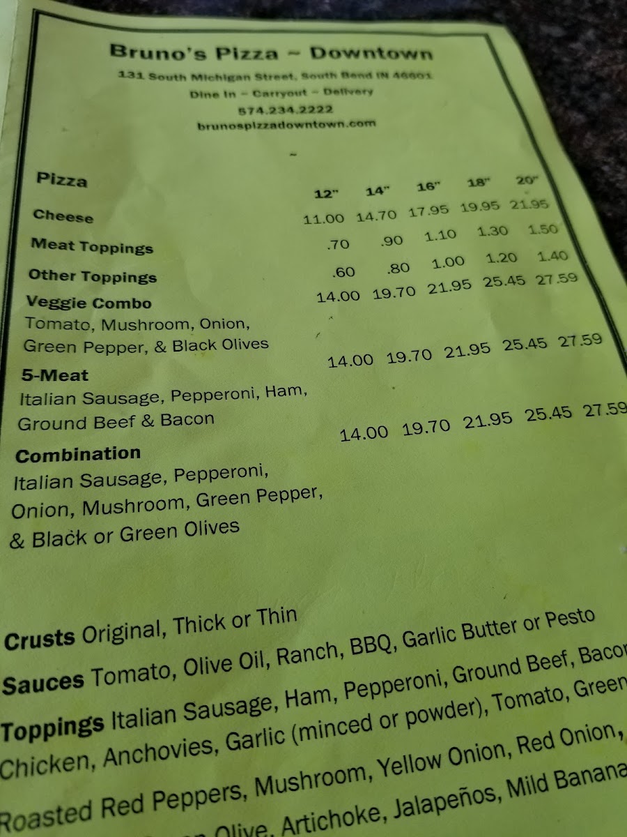 Menu Bruno's Pizza Downtown-9